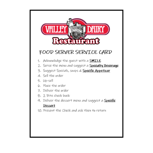 SERVER'S POINTS OF SERVICE CARD