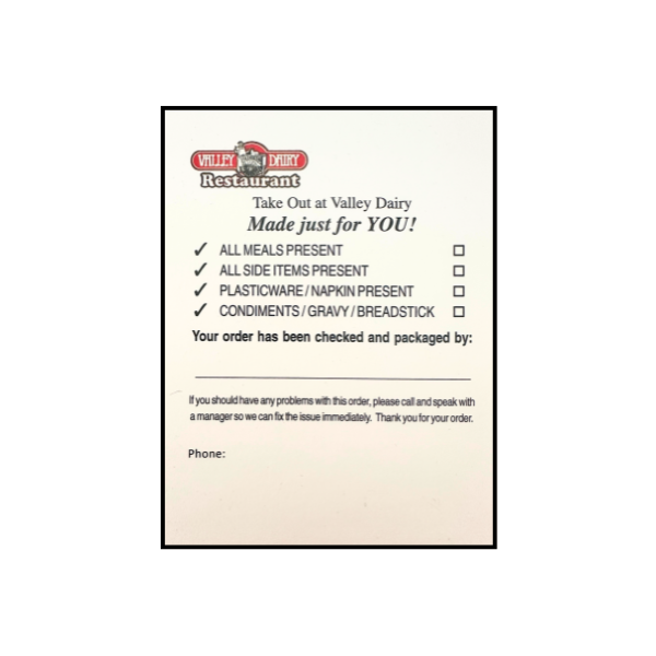 TAKEOUT CHECK OFF PAD